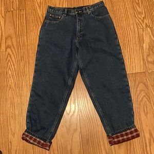 Flannel lined mom jeans super high rise